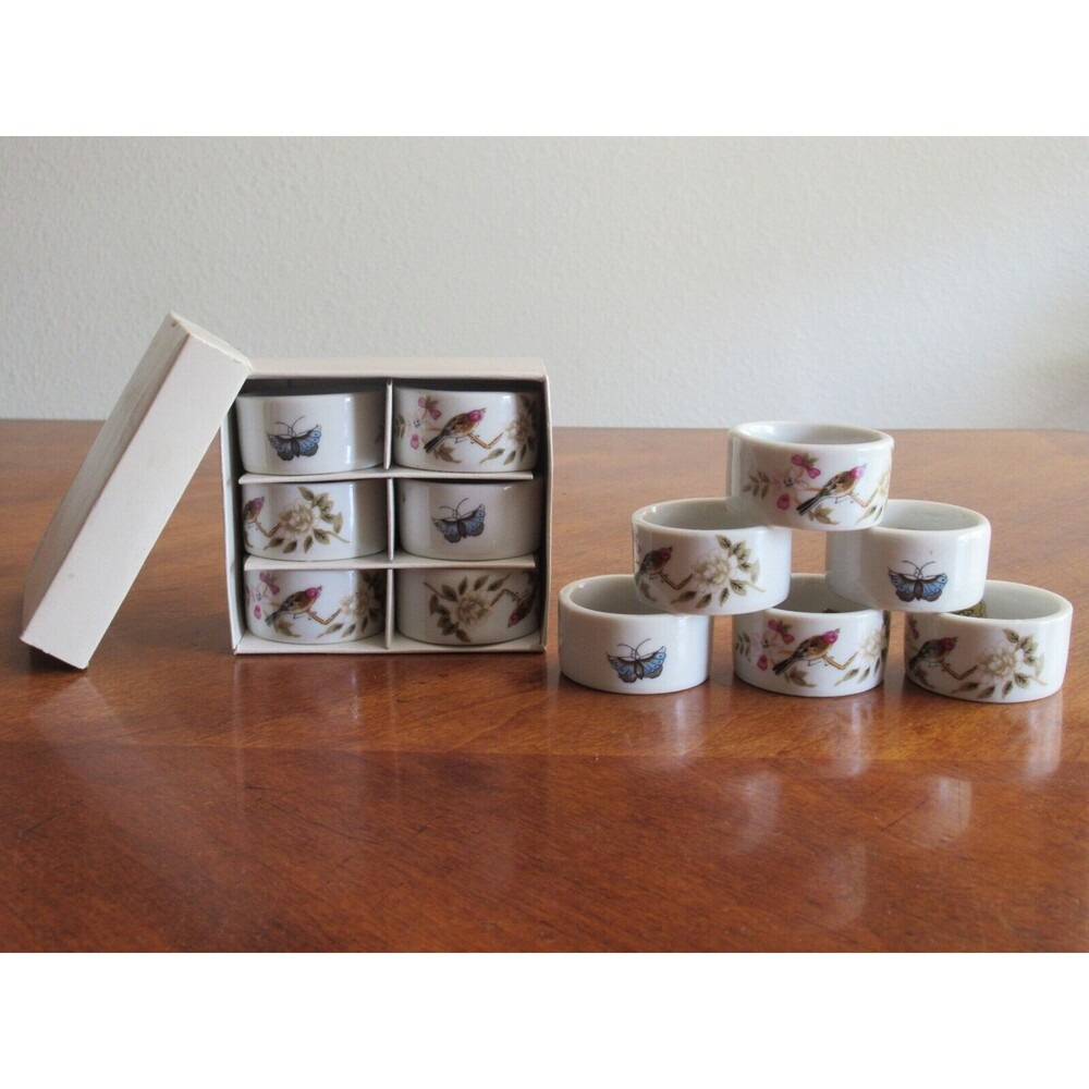 12x Shafford Chinese Garden Napkin Rings Fine China Bird Flower Butterfly Japan - Picture 11 of 11